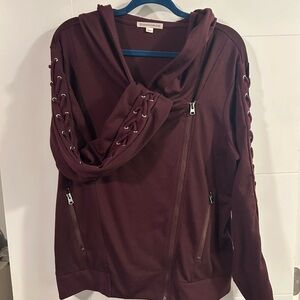Burgundy Hooded Jacket with Lace-Up Sleeves